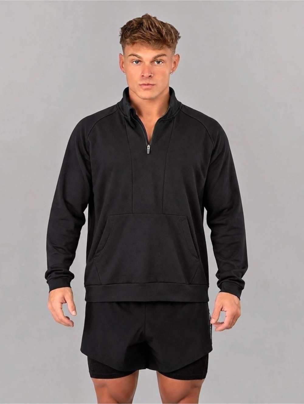 ALPHALETE MEN’S QUARTER-ZIP SWEATER – BLACK – SIZE L